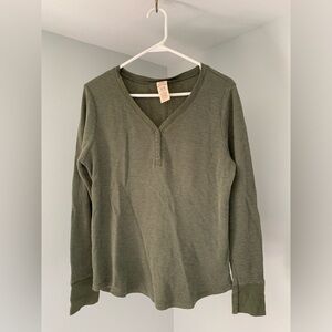 Green Long Sleeve Waffle Knit